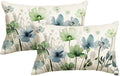 AVOIN colorlife Poppy Flowers Chinoiserie Throw Pillow Covers, 12 x 20 Inch Blue Sage Green Seasonal Leaves Cushion Case Decoration for Sofa Couch Set of 2