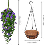 Artificial Fake Hanging Flowers Plants Basket for Spring Outdoor Outside Decoration, UV Resistant Faux Plastic Fabric Flower Morning Glory Wisteria Petunia for Garden Porch Patio Balcony Yard Decor