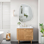 White Irregular Oval Wall Mirror Large 26"x18" Inches Asymmetrical Mirror Modern Wood Frame Unique Shape Wall Mounted Vanity Artistic Mirror Decor for Living Room Bedroom Bathroom Entryway