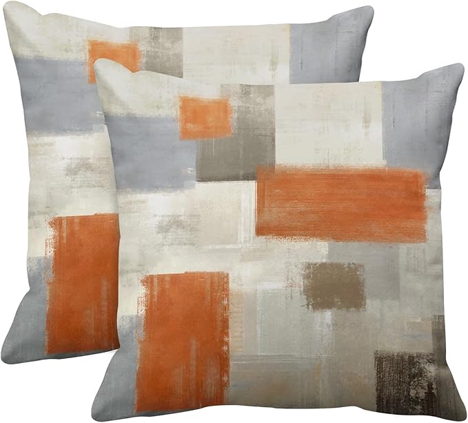 Emvency Set of 2 Orange Beige and Grey Throw Pillow Covers Modern Abstract Painting Decorative Pillow Cases Home Decor Standard Square 26x26 Inches Pillowcases
