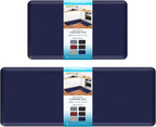 HappyTrends 2 PCS Kitchen Mat Cushioned Anti-Fatigue Floor Mat, Heavy Duty Ergonomic Comfort Foam Standing Mat,20"x30"+20"x47",Navy