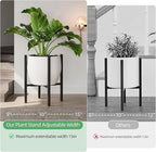 Adjustable Metal Plant Stand Indoor, Mid Century Modern Outdoor Planter Holder for 9 to 15 Inch Pots, Heavy Duty 160 LB Load, Corner Floor Stand for Home Garden Decor Black with Round Plate