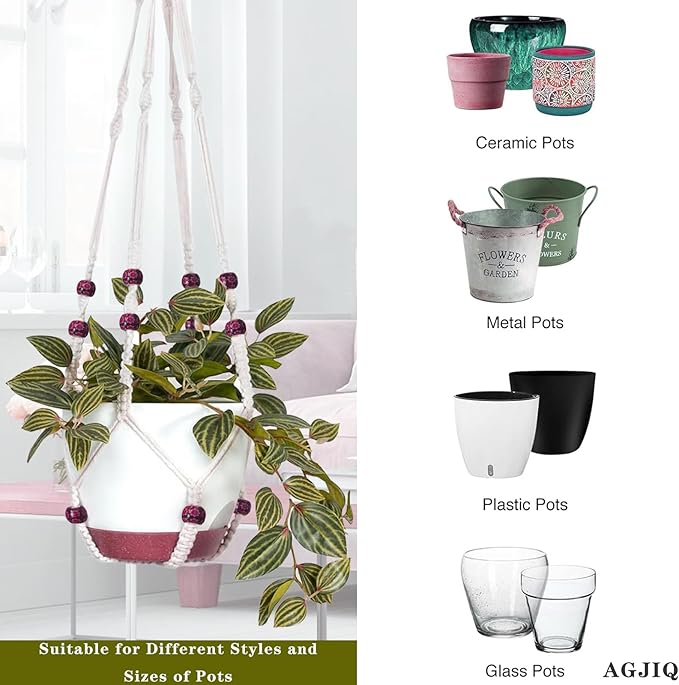 43 Inch Macrame Plant Hanger Large,Heavy Duty Indoor Hanging Plant Holder for Plants Pots Hangers for Live Plants,Outdoor Garden Home and Boho Wall Home Ceiling Decor,2 Set(Planter Pot Not Included)