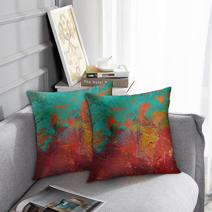 Britimes Throw Pillow Covers Modern Home Art Decor, 20 x 20 Inches Set of 2 Pillow Cases Decorative, Abstract Oil Painting Pillowcases for Bedroom, Living Room, Cushion Sofa, Turquoise Burnt Orange