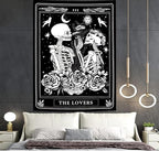 Onivein The Lovers Skull Tapestry Gothic Tapestry Vertical Black and White Skeleton Gothic Witch Sun Moon Floral Plant Snake Tapestries Wall Hanging Decor for Bedroom Dorm Room 35 x 47 Inches