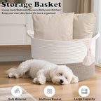 65L Large Blanket Basket,19.7" L x 19.7" W x 13" H Rope Woven Baskets with Handles, Toys Storage Bins,Laundry Basket Perfect for Living Room, Nursery,Bedroom,Home Organization,White&Brown