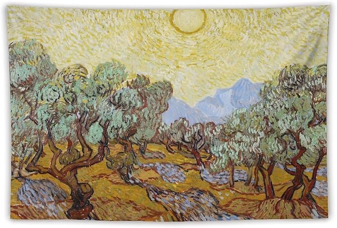 Van Gogh Olive Trees Tapestry Wall Hanging, Vintage Art Wall Decor for Bedroom, Dorm, Living Room, Aesthetic Polyester Tapestry with Hanging Accessories,40x60 Inch