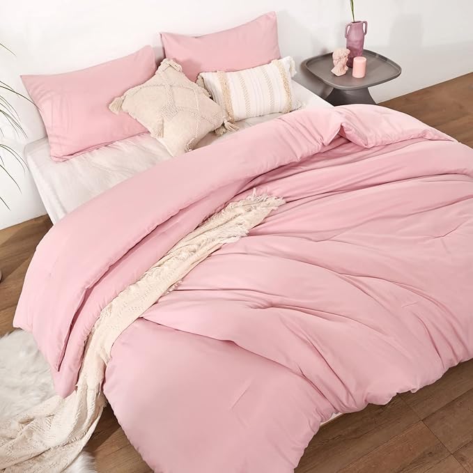 ROSGONIA Twin/Twin XL Comforter Set for College Girls Boys Pink, 1 Comforter & 1 Pillowcase, Lightweight Kids Comforter Set All Season Dorm Bedding