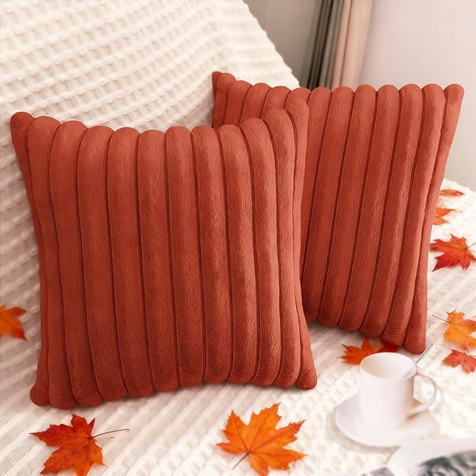 2 Pack 24x24 Pillow Cover Velvet Pillow Covers, Faux Fur Square Throw Pillow Covers for Living Room Decorations Throw Pillow Case, Throw Pillow Cover Cushion Cover for Home Sofa Bedroom Car, Rust