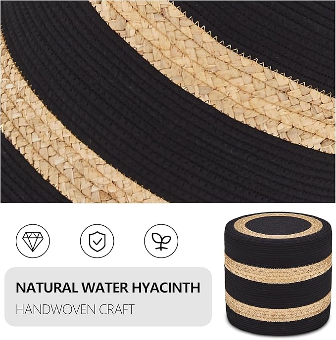 Wimarsbon 2Pcs Pouf Ottomans, Natural Seagrass Foot Stool, Hand Weaving Round Ottoman, Boho Decorative Seat, Jute Braided Pouffe Poof Accent Sitting Footrest for Living Room (18inch 68LH)