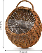 Foraineam Handmade Woven Hanging Basket, Natural Wicker Storage Basket Wall Hanging Flower Pot, Rattan Hanging Planter Container for Home Garden Wedding Wall Decorations