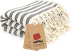 Bazaar Anatolia Turkish Beach Towel – 100% Cotton, Quick Dry, Sand Free Boho Farmhouse Style for Bathroom, Travel, Camping – Oversized 71x39 Inches – Arpa Black