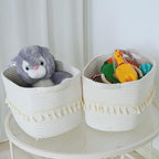 TeoKJ White Cotton Rope Baskets for Storage, Set of 3 Woven Clothes Basket for Organizing and Storage, Blanket Basket for Living Room Laundry Bathroom Shelves