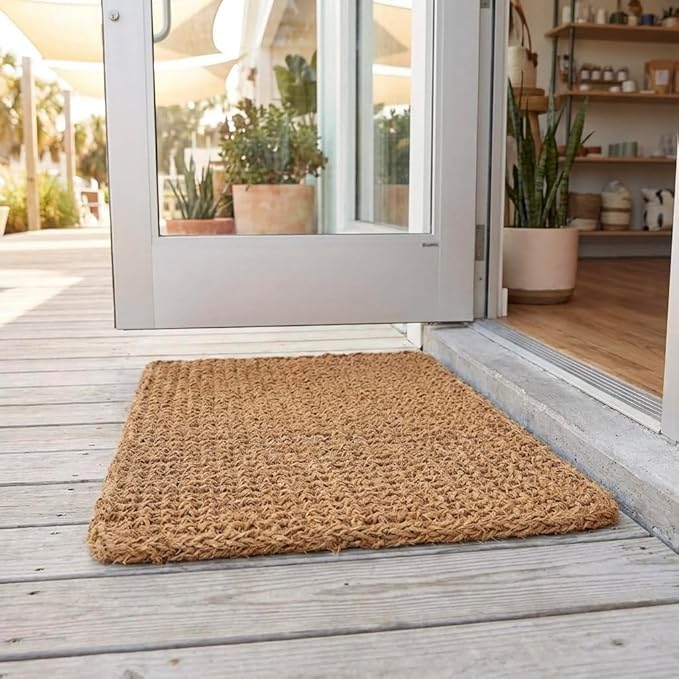 Kempf Dragon Weave Coco Coir Doormat, 18" x 30", Hand-Twisted Interwoven Fibers, Breathable Woven Backed Scraper Mat for Indoor Outdoor Entryways