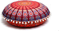 Round Mandala Floor Pillow Cover Seating Cushion Throw Cover Ottoman Pouf Cover Pom Pom Pillow Cases Hippie Decorative Bohemian Boho Indian 22 Inches (Maroon)
