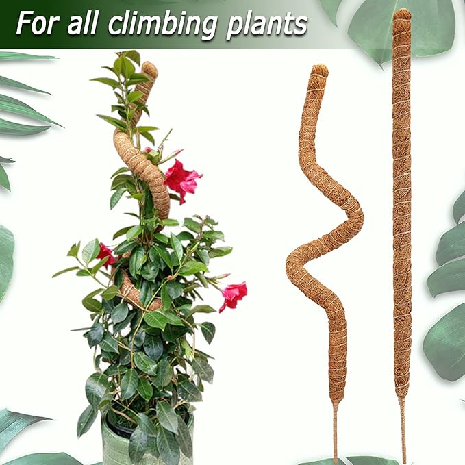 Soupiar 2-Pack 28" Bendable Moss Pole for Monstera, Rust-Free Aluminum Core Plant Support Stakes, Sturdy Stakes to Train & Grow Indoor Climbing Plants Upright (13.2ft Jute Rope Included)