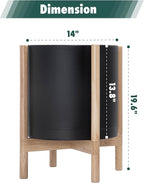 D'vine Dev Planter Pot with Stand - 14 Inch Plastic Cylinder Flower Pot with Wood Planter Holder for Indoor, Matte Black Pot + Natural Stand, 55-C-S-2