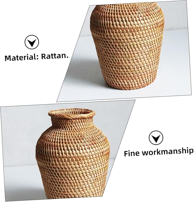 VOSAREA Rattan Vase Country Style Woven Plant Holder Basket Rustic Vase Hand Woven Dried for Home Decoration