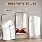 Koonmi Full Length Mirror, 78"x35" Mirror Full Length with Stand, Black Domed Top Square-Edged Floor Mirror with Aluminum Alloy Frame for Bedroom Living Room
