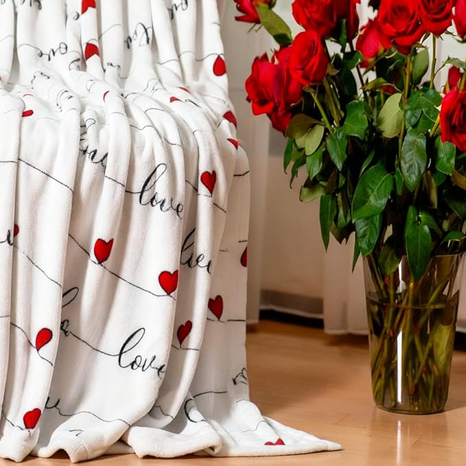 Valentine's Day Throw Blanket Ultra Soft Fleece Blanket for Bed and Couch Cozy Holiday Theme Throw Warm Winter Valentines Decoration, 50 x 60 Inches