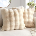 MIULEE Faux Fur Pillow Covers Thick Soft Plush Throw Pillows Luxury Spring Home Decor for Couch Bed Bedroom Living Room Sofa,20x20 Inch Pack of 2 Beige