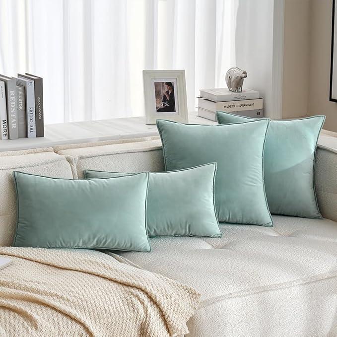 MIULEE Blue Grey Velvet Throw Pillow Covers 18x18 Soft Decorative Solid Square Cushion Cases Pack of 2 Modern Luxury Home Decor for Couch, Sofa, Bedroom