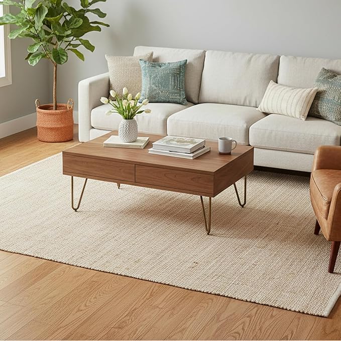 Jute Cotton Hand Woven Natural Farmhouse Area Rug for Living Room Bedroom Kitchen Hallway Entryway- Rustic Vintage Bohemian Decor - (5' x 7' Cotton Jute)