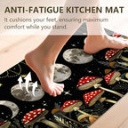 Mushrooms Rugs for Kitchen Floor,Moon Anti Fatigue Mats for Kitchen Floor Non Slip, 2PCS Rubber Kitchen Mat, Washable Cushioned Runner Carpet Rug for Sink Laundry 15.7"×27.5" +15.7"×47" 3.5mm Black