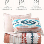 HORIMOTE HOME Southwestern Aztec Quilt Set Queen/Full Size - 3-Piece Tribal Geometric Pattern Bedspread with 2 Pillow Shams, Boho Rustic Bedding Set All Season Quilted Coverlet （Terracotta/Teal）
