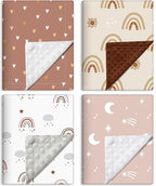 Tiamon 4 Pack Boho Rainbow Baby Blankets for Girl Boy Newborn Unisex Baby Quilts Boho Toddler Blanket Double Layer Dot Back 30 x 40 in Soft Gender Neutral Shower Gift Nursery Stroller