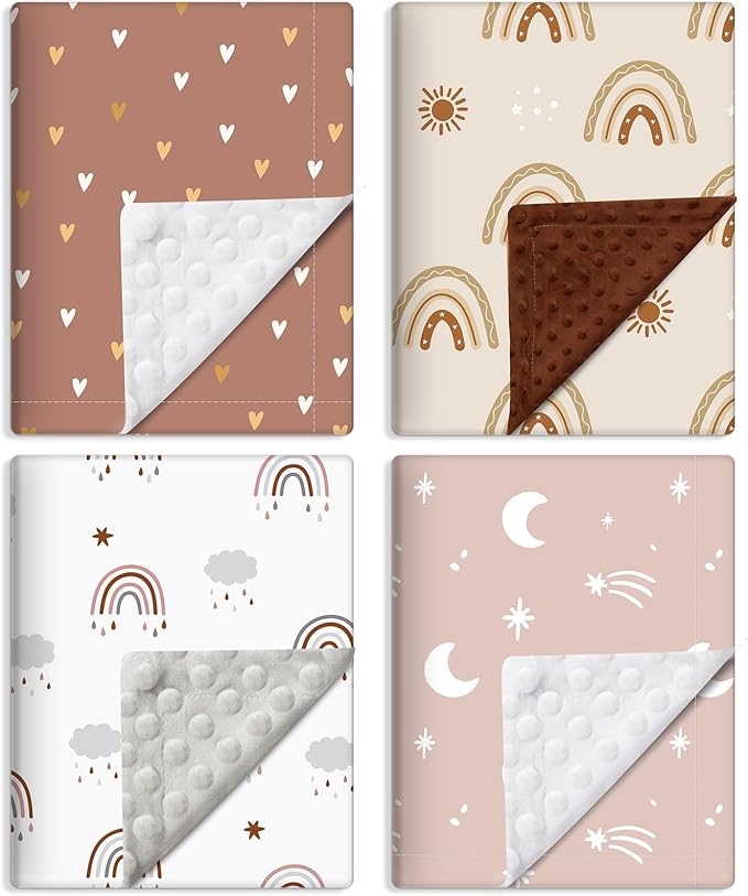 Tiamon 4 Pack Boho Rainbow Baby Blankets for Girl Boy Newborn Unisex Baby Quilts Boho Toddler Blanket Double Layer Dot Back 30 x 40 in Soft Gender Neutral Shower Gift Nursery Stroller