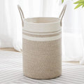 VIPOSCO Tall Laundry Hamper, Woven Rope Storage Basket for Blanket, Toys, Dirty Clothes in Living Room, Bathroom, Bedroom - 30L Brown & White