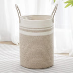 VIPOSCO Tall Laundry Hamper, Woven Rope Storage Basket for Blanket, Toys, Dirty Clothes in Living Room, Bathroom, Bedroom - 30L Brown & White