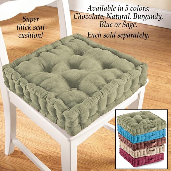 Collections Etc Tufted Padded Boosted Cushion and Support - Plush Seating for Chair with Carrying Handle, Blue
