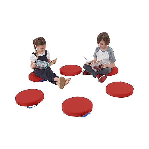 ECR4Kids SoftZone Floor Cushions, Round, Flexible Seating, Red, 6-Piece