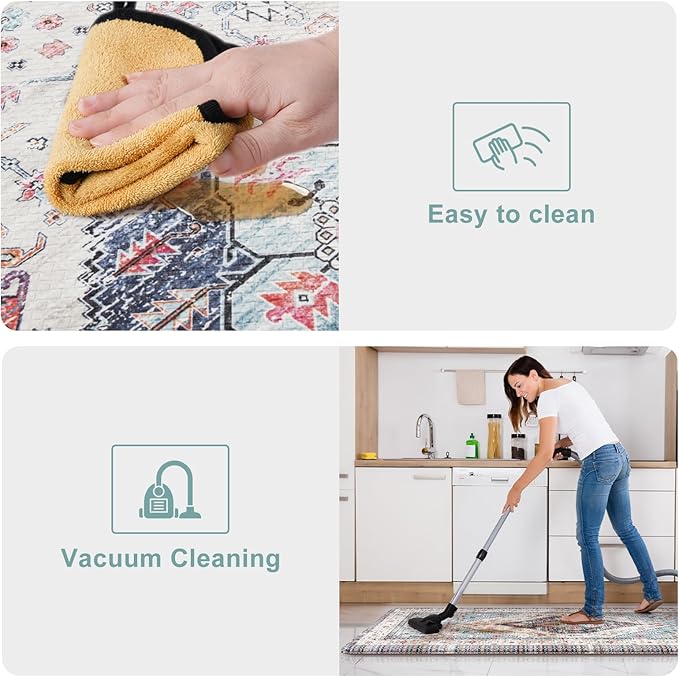 KIMODE Anti Fatigue Mat for Kitchen Floor, Boho Oriental Kitchen Runner Rug, Non Slip Waterproof Kitchen Rug, Vintage Kitchen Mat for Floor, Laundry, Office, Sink, Desk Blue 20"x71"