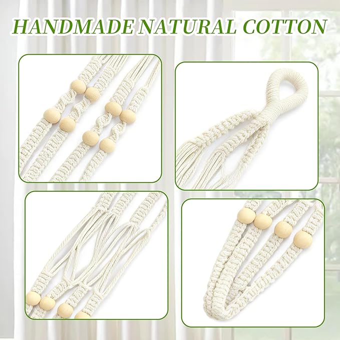 Bohemian-Style Macrame Plant Hanger Fits pots Sized from 4 to 15 inches in Diameter, Ideal for Hanging planters for Indoor Plants. Hanging Plant Holders is a Perfect Choice.(POTS NOT Included)