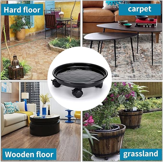 2Pcs Plant Caddy,Planter Pot Mover, Plant Pot Pallet Dolly Caster with Universal Wheels, Round Movable Planter Dolly Trolley Tray Pallet Outdoor Indoor Tree Flower Stand Planter (11.8 inch+2pcs+black)