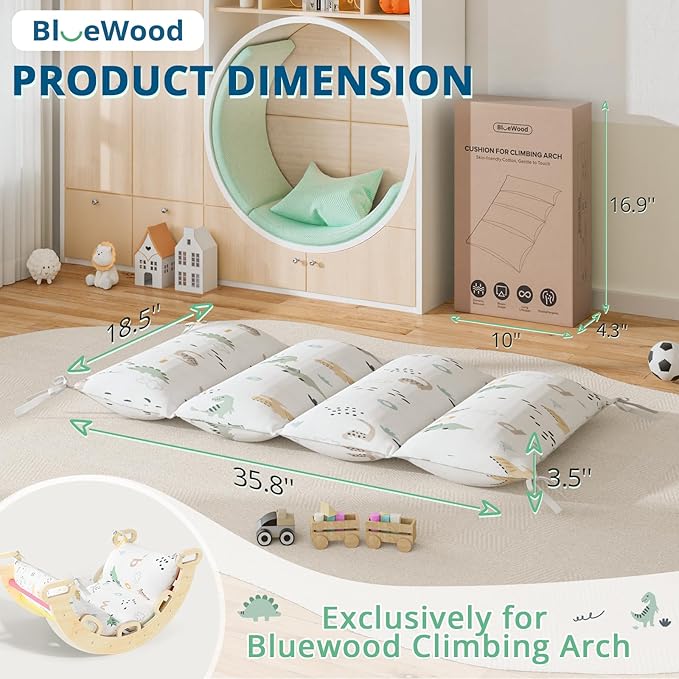 BlueWood Cushion for Climbing Arch, Montessori Philosophy Soft and Non-Slip Pillow for Kids, Pikler Cushion for Reading, Playing, Games, Parties (Dinosaur)