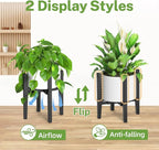 iDavosic.ly Adjustable Plant Pot Stand Indoor Outdoor, Mid Century Modern Bamboo Short Single Flower Holder Fits 8 to 12 Inch Large Heavy Duty Planter (Not Included) | Black