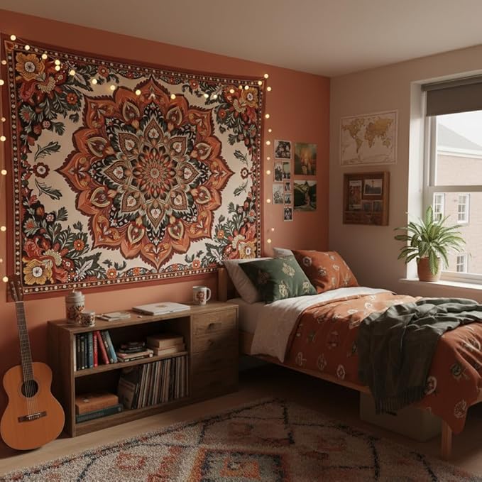 Accnicc Vintage Floral Mandala Tapestry Wall Hanging Boho Flower Tapestry Aesthetic Retro Bohemian Hippie Indian Cute Large Tapestries for Bedroom Living Room Dorm Decor 80 x 60 Inch