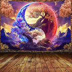JAWO Tree Life Tapestry Aesthetic, Flowers Sun and Moon Art Tapestry Wall Hanging for Girls Bedroom, Cool Nature Galaxy Yin Yang Anime Tapestries Poster of Dorm Home Decor 60X40 Inches, Brown