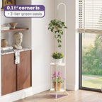 2-Tier Metal Plant Stand with Hanging Hook, Indoor Outdoor Plant Shelf,Heavy Duty Plant holder Rustproof Iron Multiple Plant Round Supports Rack for Planter Corner Garden Balcony Patio (Cream)