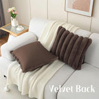 FUTEI Dark Coffee Decorative Throw Pillow Covers 18x18 Inch Set of 2, Square Soft Faux Rabbit Fur Big Striped Cushion Cover,Home Decor for Couch Sofa Bed Living Room