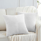 Fancy Homi 2 Packs White Samll Decorative Throw Pillow Covers 14x14 Inch with for Couch Bed Sofa, Rustic Farmhouse Boho Home Decor, Soft Corss Patchwork Corduroy Square Cushion Case 35x35 cm