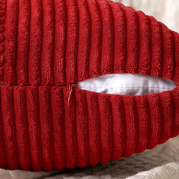 MIULEE Christmas Red Decorative Throw Pillow Covers 18x18 Inch for Couch Bed Sofa Pack of 2 Boho Farmhouse Throw Pillows Soft Cross Corduroy Patchwork Textured Cushion Cases