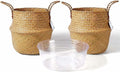2 Pack Hand Woven Seagrass Plant Basket for Succulents,Boho Belly Plant Basket Home Storage Basket Extra Large Woven Straw Beach Bag Seagrass Flower Plant Container Modern Home Decor(Brown)