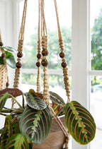 Mkono Macrame Plant Hangers Indoor Jute Hanging Planter Basket and Ceiling Hooks, Wood Beads Decorative Flower Pot Holder for Indoor Outdoor Boho Home Decor,Brown
