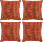 Fancy Homi 4 Packs Boho Burnt Orange Fall Decorative Throw Pillow Covers 22x22 Inch for Couch Bed Sofa, Rustic Modern Farmhouse Home Decor, Soft Plush Corduroy Cute Square Cushion Case 55x55 cm