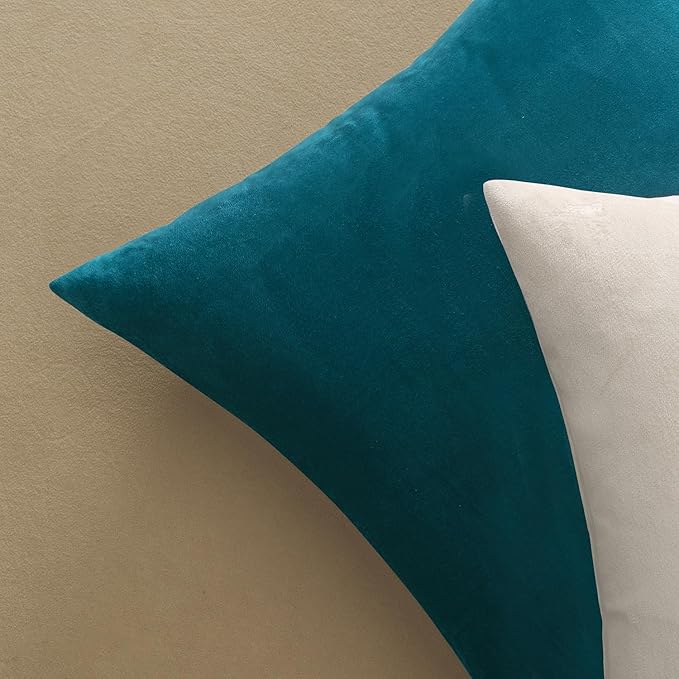 MIULEE 28x28 Inch Euro Sham Velvet Pillow Covers, Set of 2 Large Square Decorative Pillows -Teal Super Soft for King Bed, Sofa, Couch, Accent Chairs with Hidden Zipper